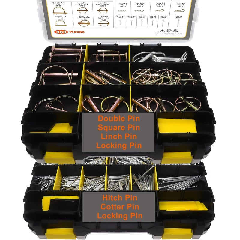 MINIMARU 380 Pcs Heavy Duty Pin Kit, Hitch, R, Hair, Lynch, PTO Pins for Trucks, Trailers, Tractors, Mowers, Accessories, Farm, Lawn, Hitches, Garden - Image 1